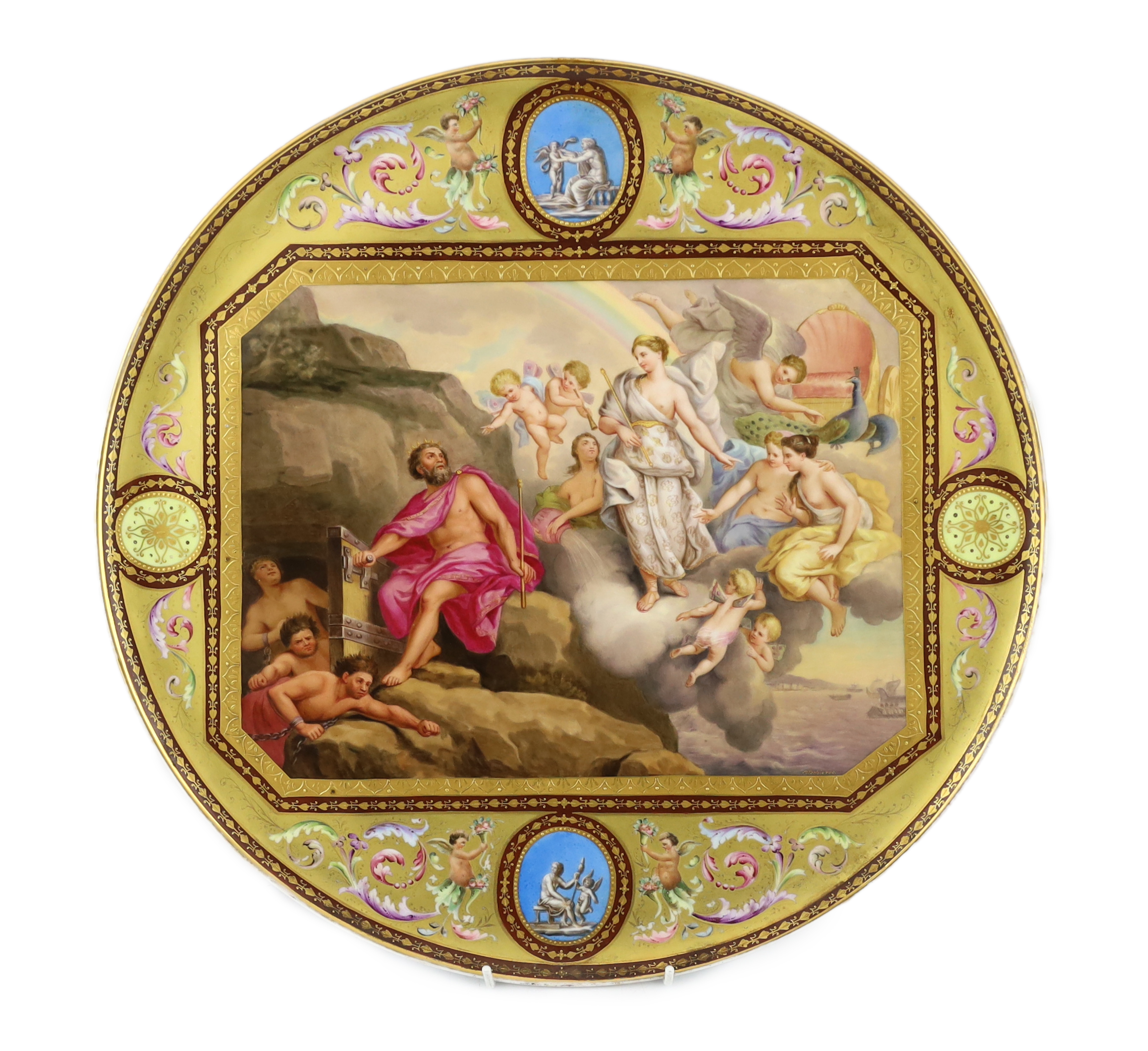 A Vienna style ‘Juno und Aeolus’ circular tray, c.1900